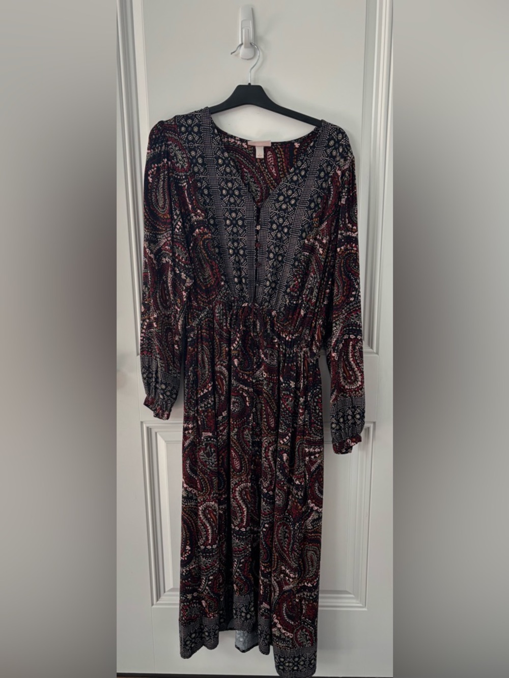Knox Rose Burgundy Paisley Long Sleeve Maxi Dress
